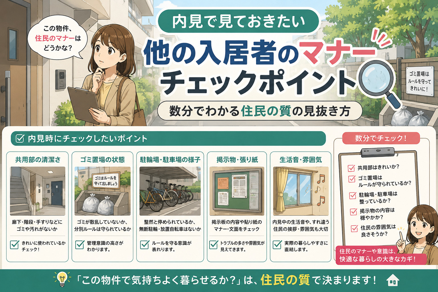 内見で見ておきたい「他の入居者のマナー」チェックポイント｜数...の画像