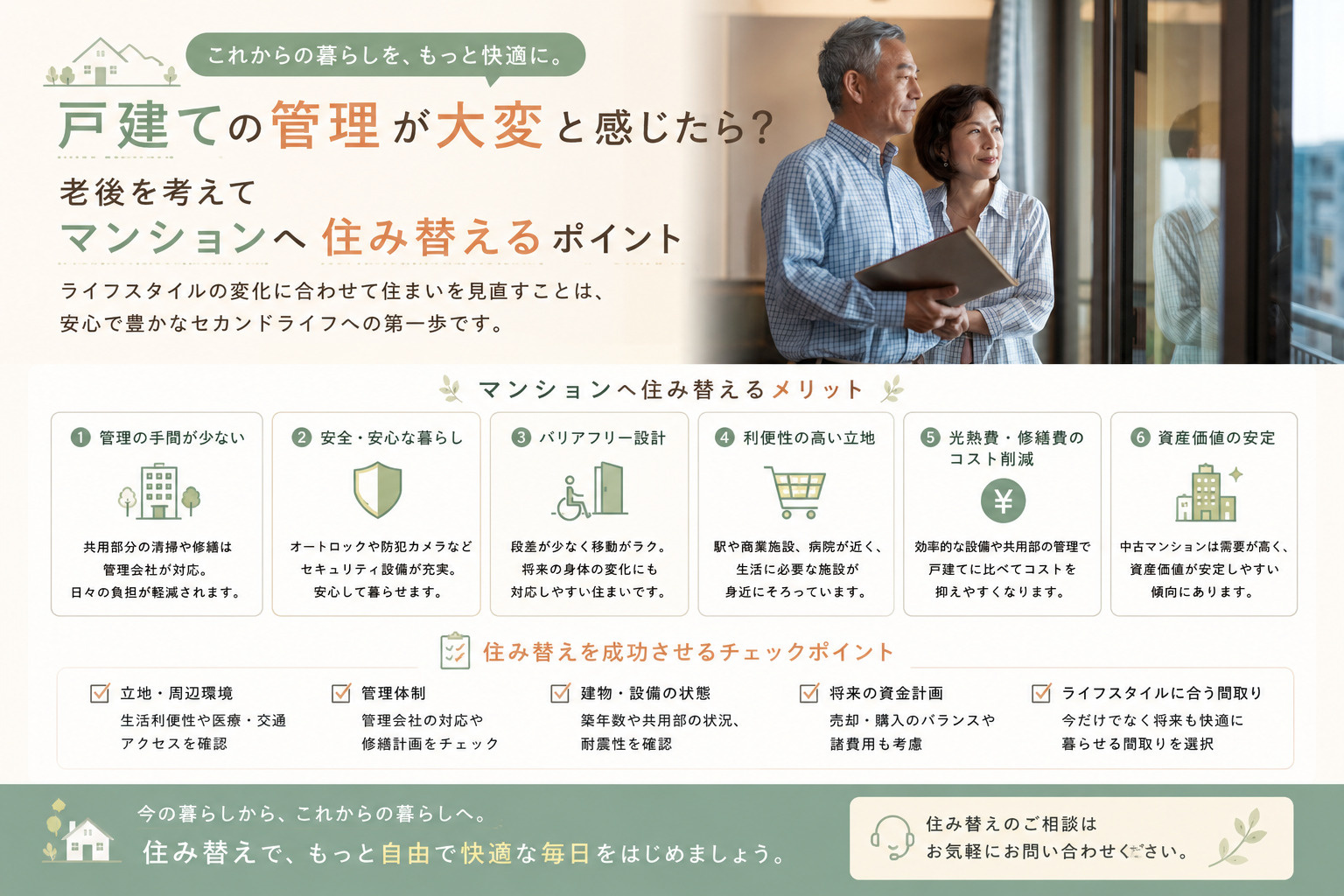 戸建ての管理が大変と感じたら？老後を考えてマンションへ住み替...の画像