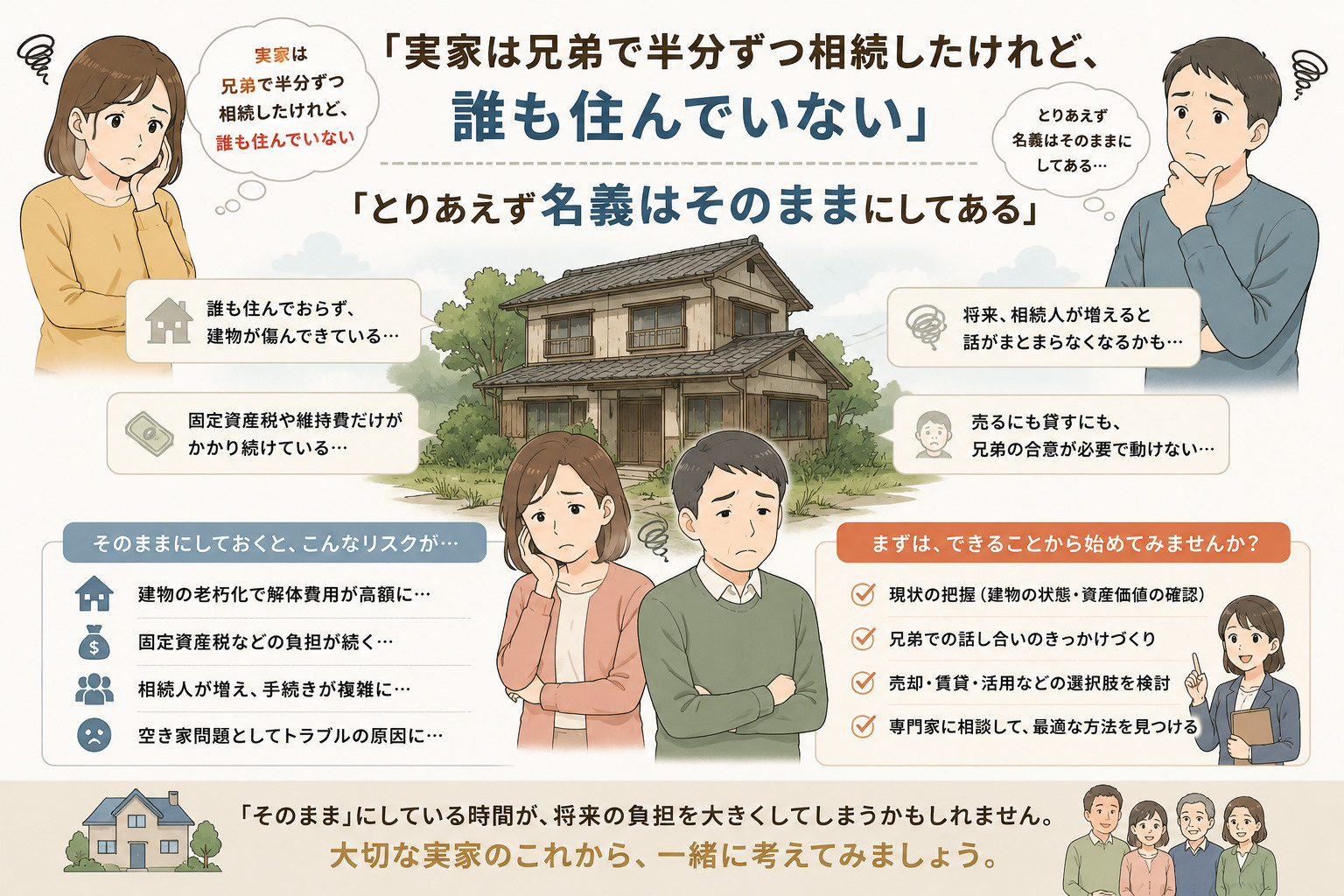 「実家は兄弟で半分ずつ相続したけれど、誰も住んでいない」「と...の画像