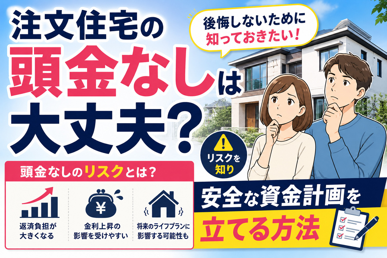 注文住宅の頭金なしは大丈夫？リスクを知り安全な資金計画を立て...の画像