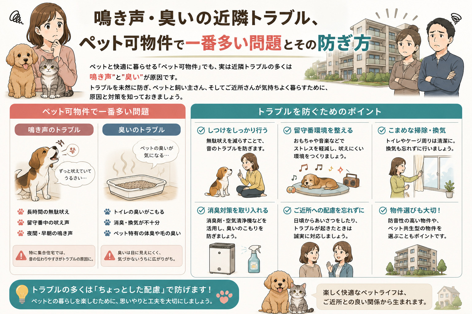 鳴き声・臭いの近隣トラブル、ペット可物件で一番多い問題とその...の画像