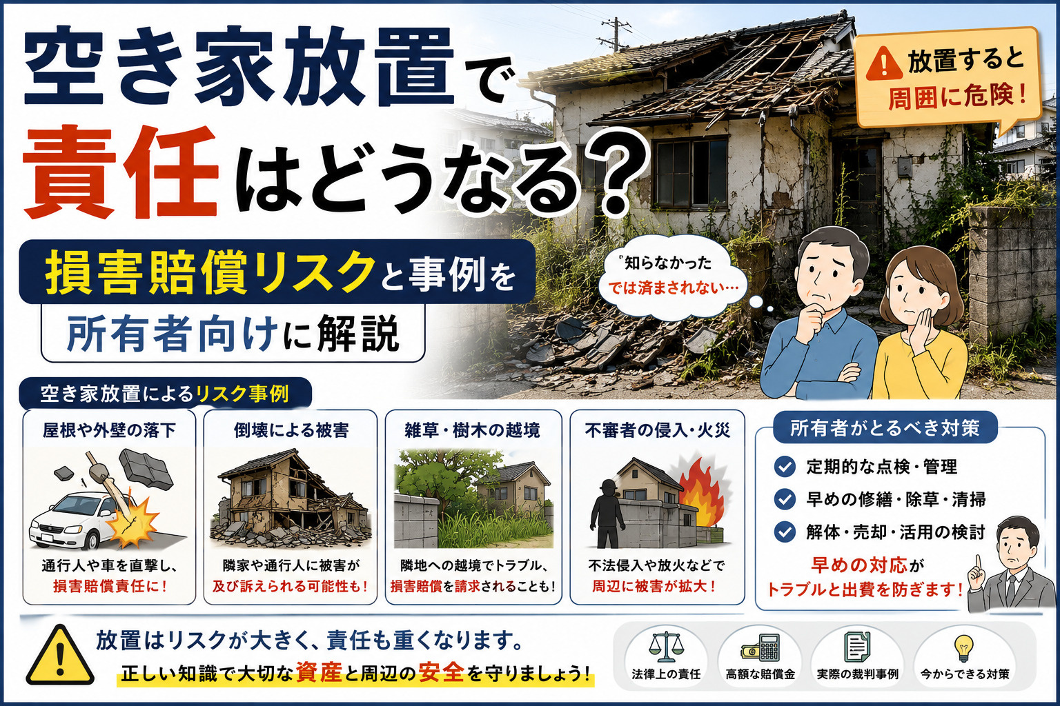 空き家放置で責任はどうなる？損害賠償リスクと事例を所有者向け...の画像