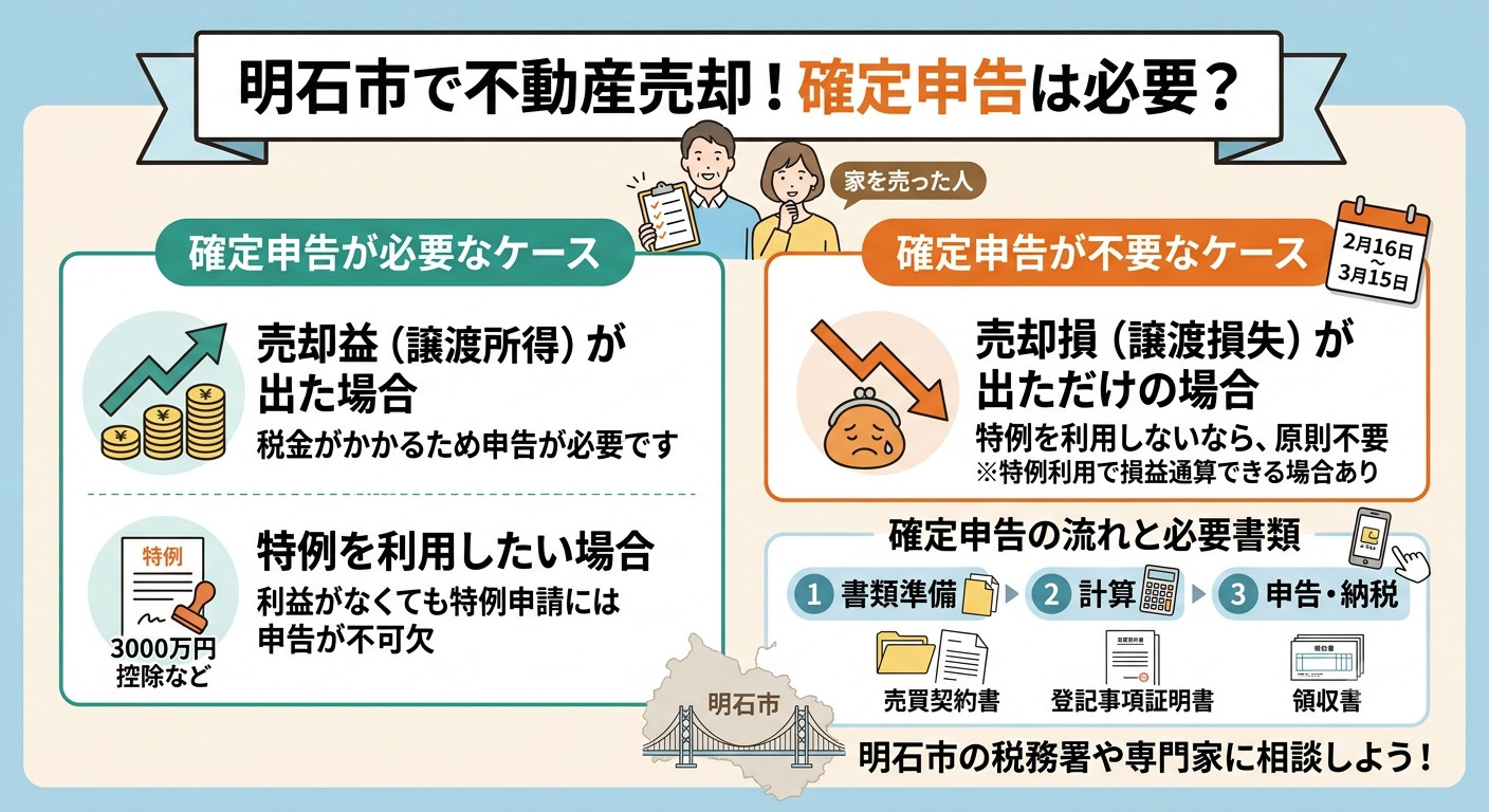 明石市で不動産売却後の確定申告は必要？申告方法・税金・特例を...の画像