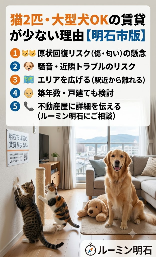 明石市で「猫2匹以上」または「大型犬」と暮らせる賃貸が少ない...の画像