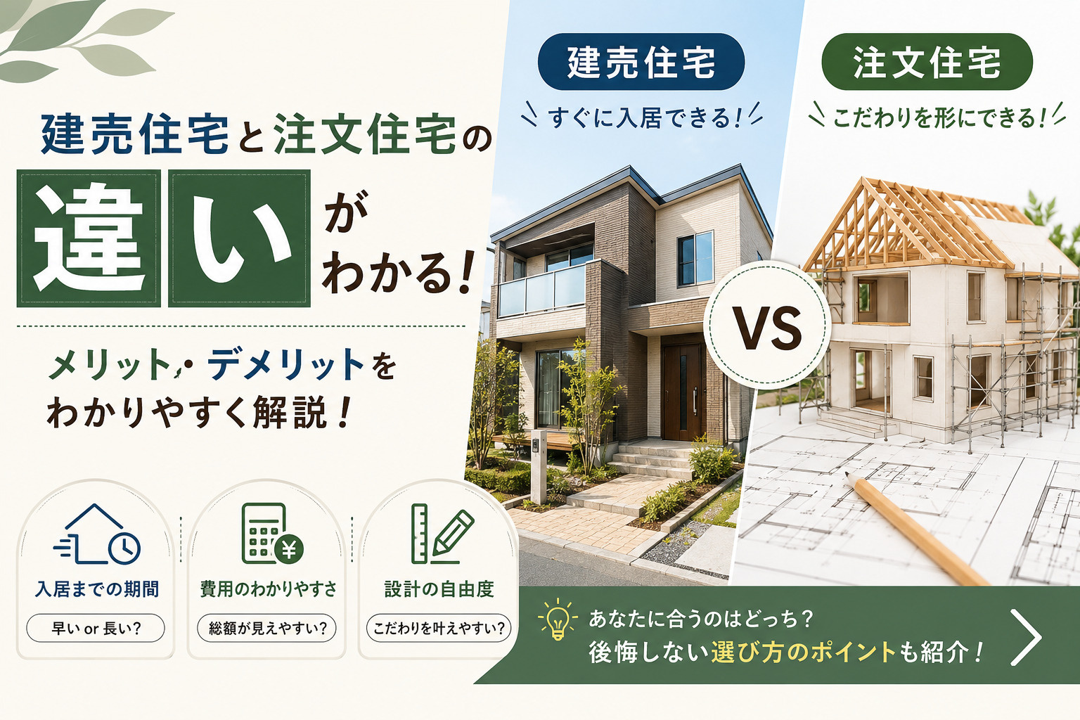 建売住宅と注文住宅の違いが分かる！－メリット・デメリットをわ...の画像