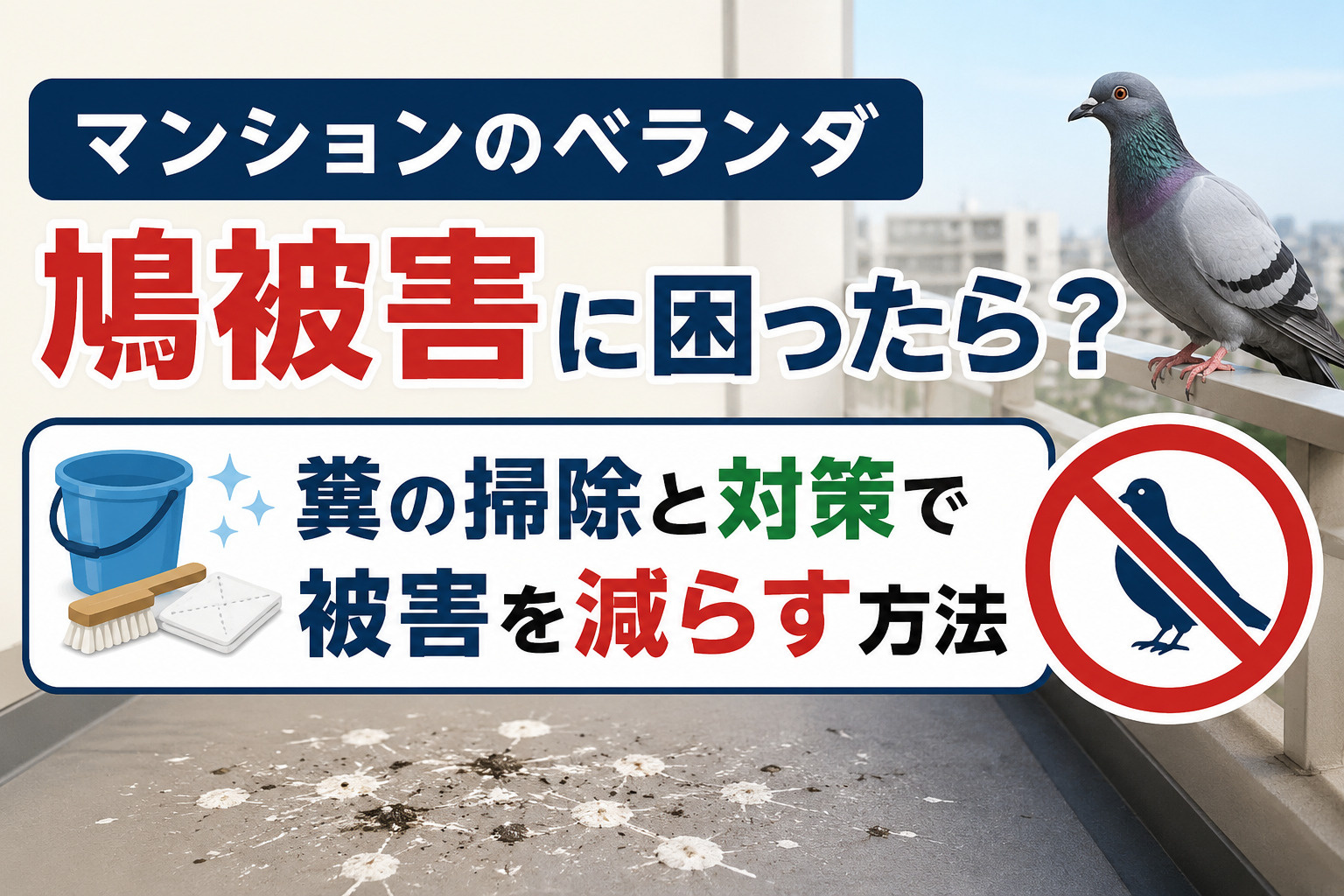マンションのベランダ鳩被害に困ったら？糞の掃除と対策で被害を...の画像