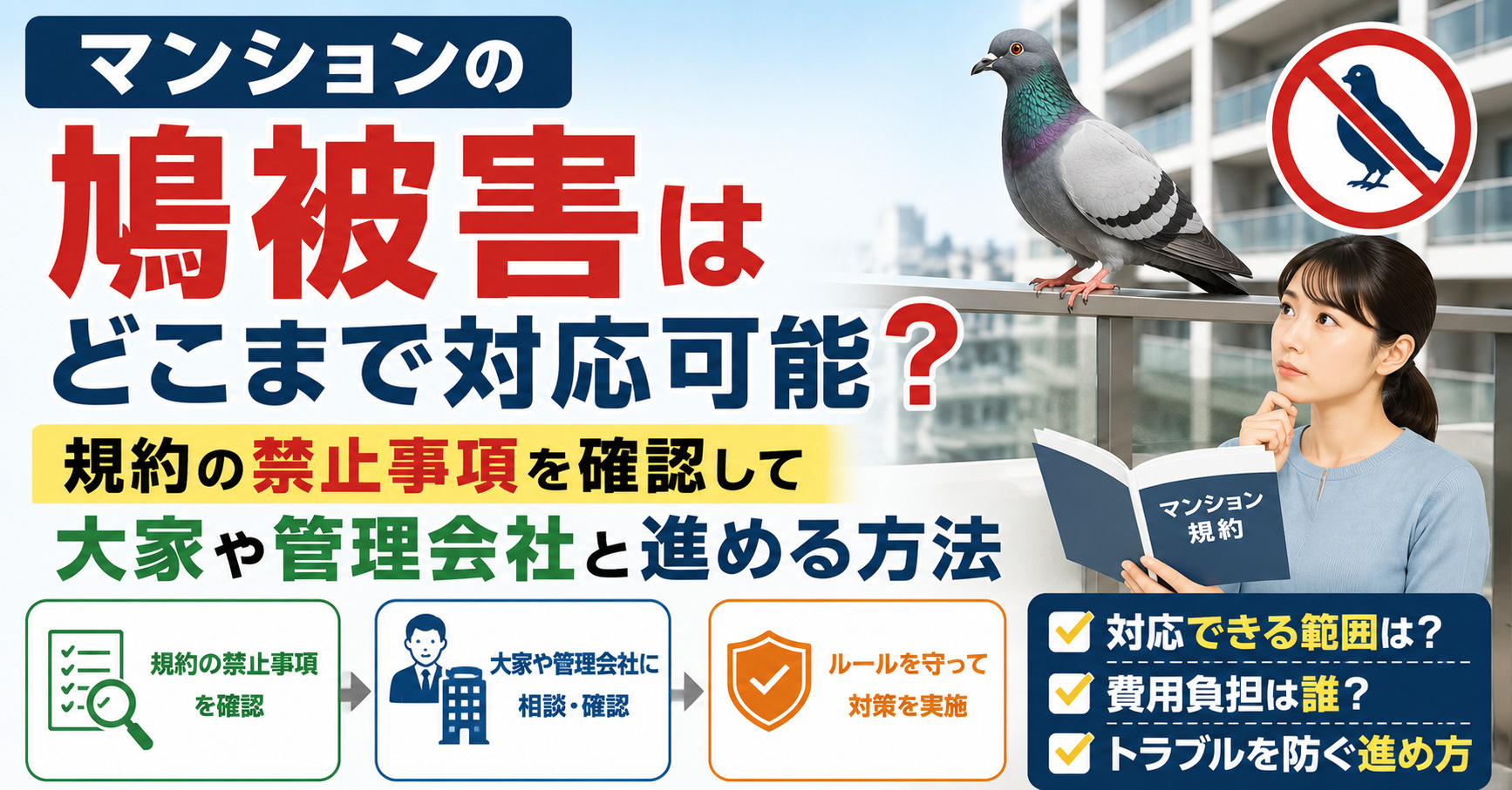 マンションの鳩被害はどこまで対応可能？規約の禁止事項を確認し...の画像
