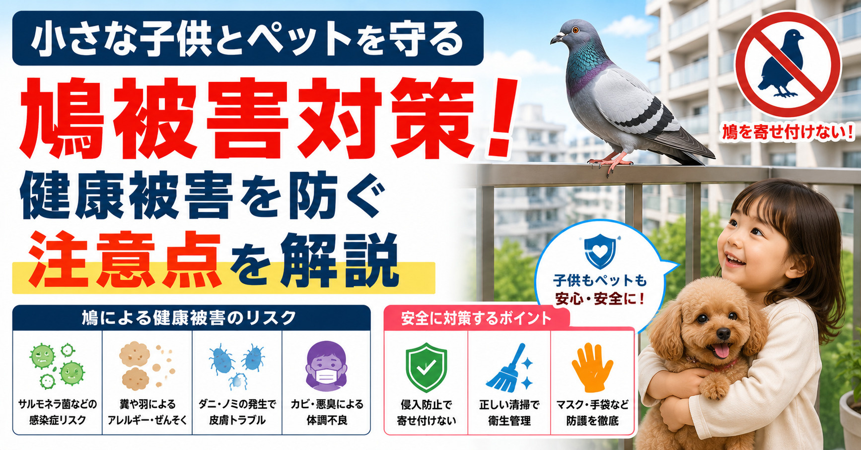 小さな子供とペットを守る鳩被害対策！健康被害を防ぐ注意点を解...の画像