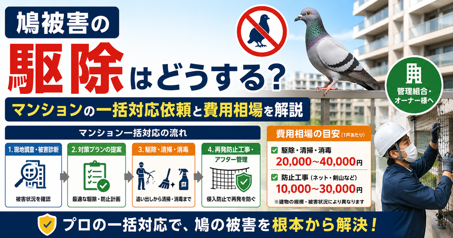 鳩被害の駆除はどうする？マンションの一括対応依頼と費用相場を...の画像