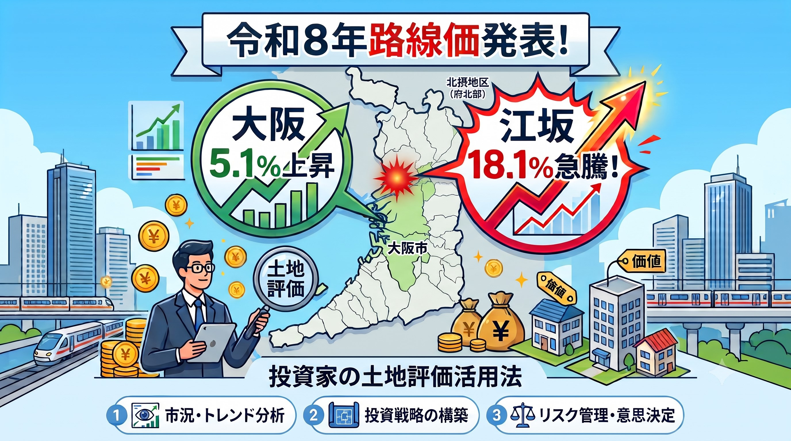 令和8年路線価発表！大阪5.1%上昇＆江坂18.1%急騰から...の画像