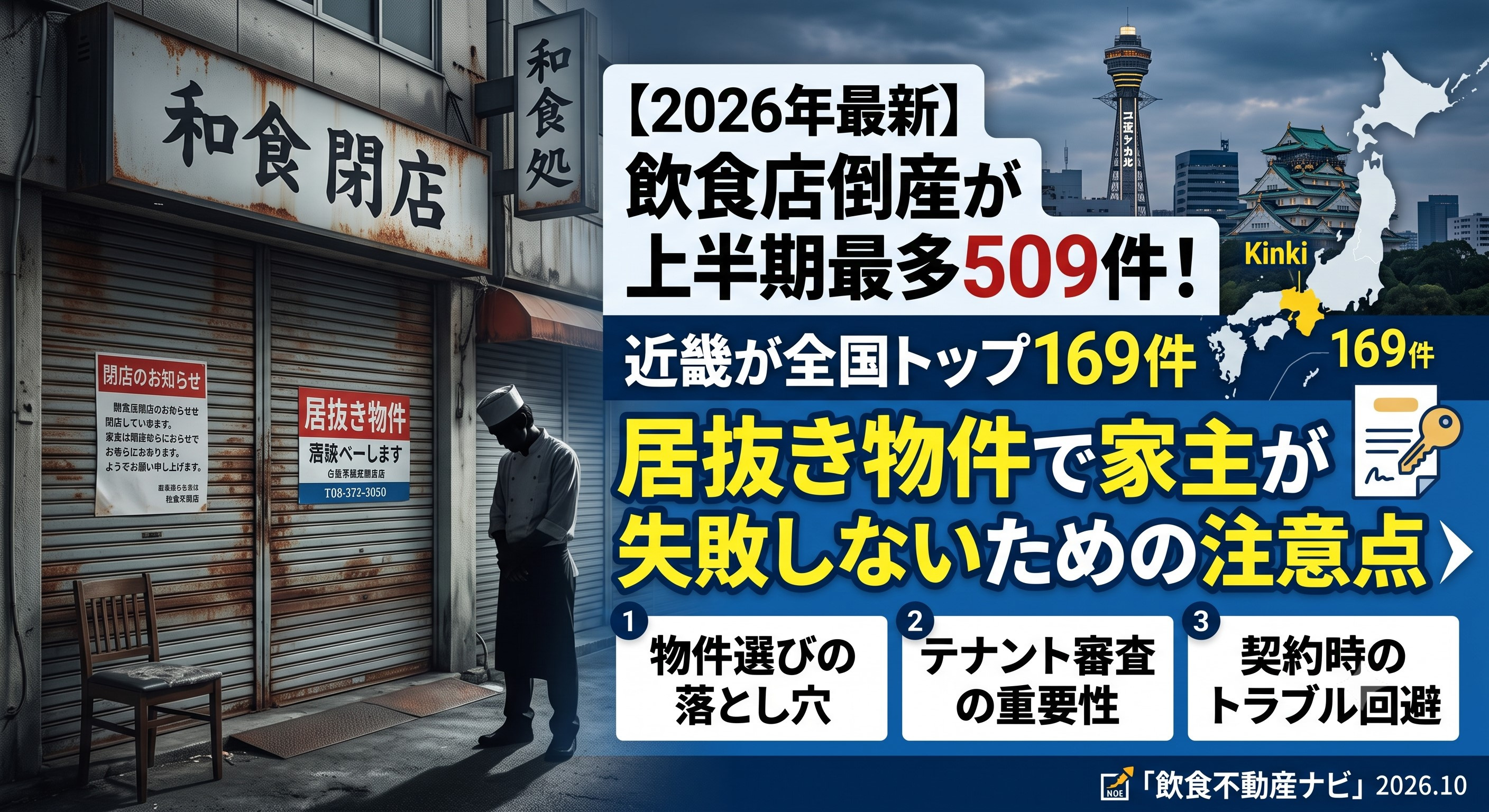 【2026年最新】飲食店倒産が上半期最多509件！近畿が全国...の画像
