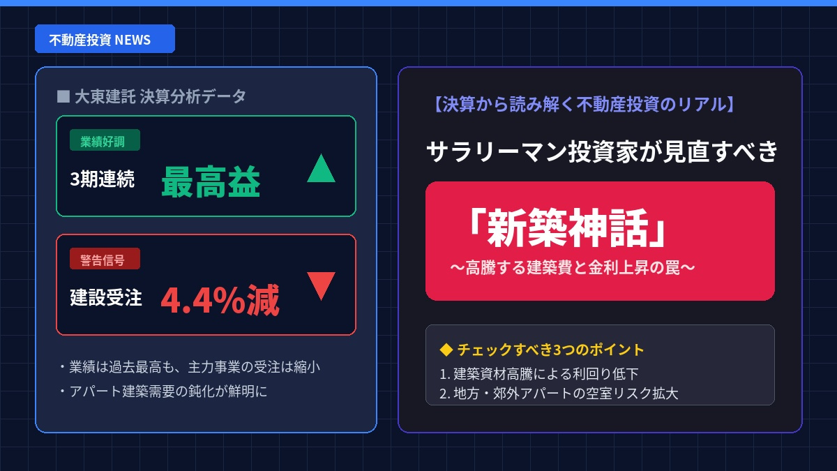 大東建託が3期連続最高益でも建設受注は4.4%減！サラリーマ...の画像