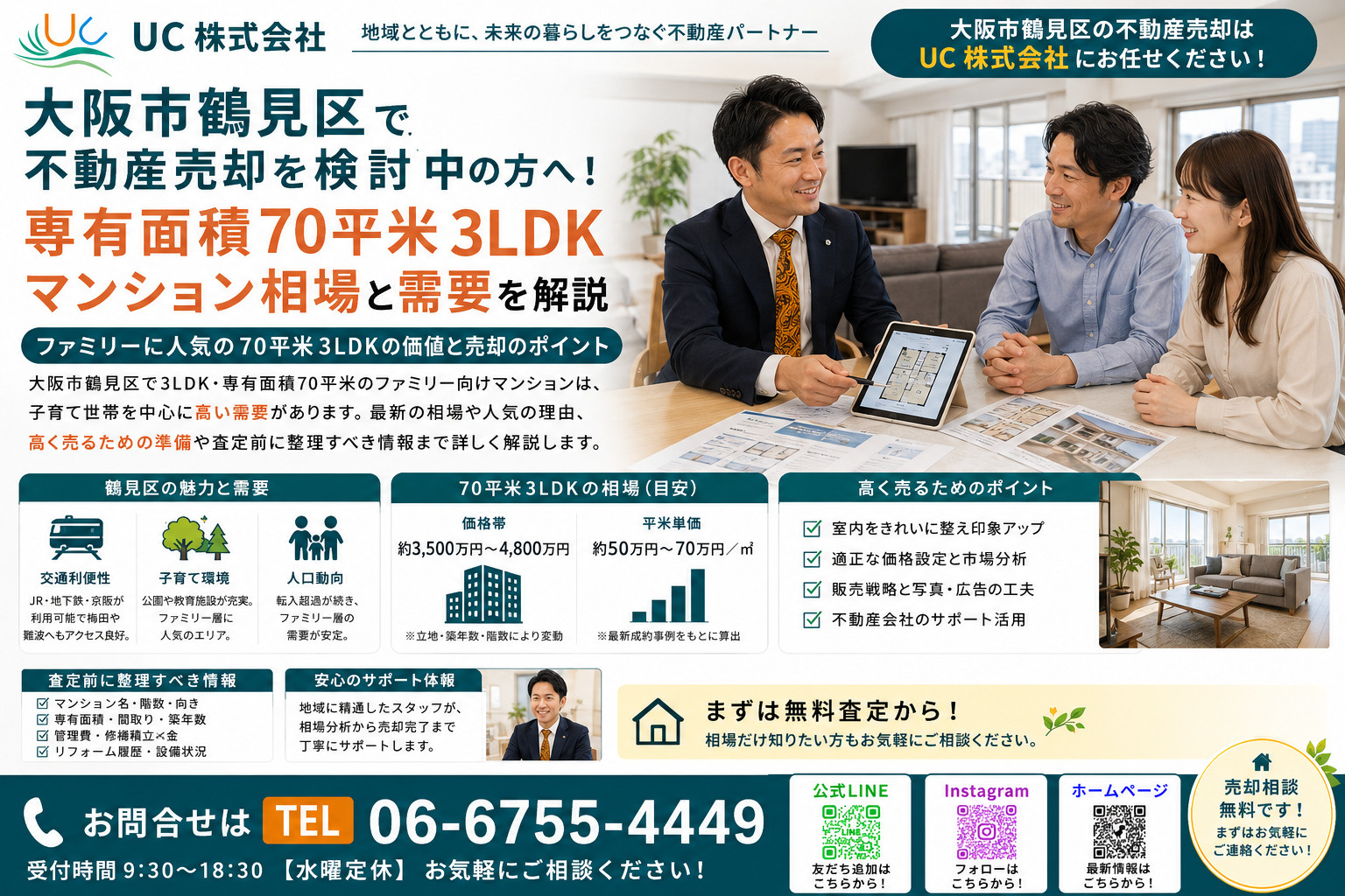 大阪市鶴見区で不動産売却を検討中の方へ！専有面積70平米3L...の画像