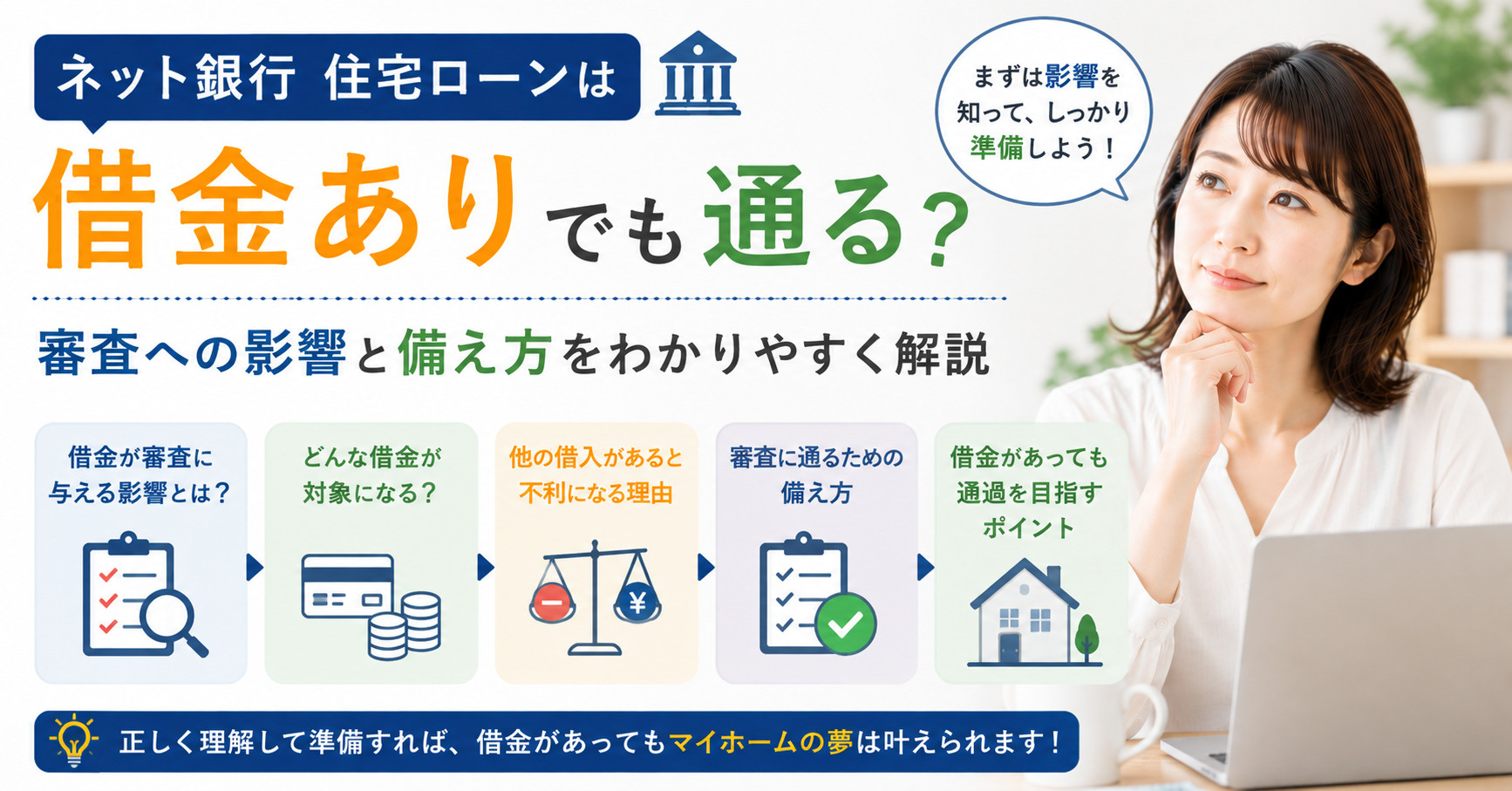 ネット銀行住宅ローンは借金ありでも通る？審査への影響と備え方...の画像