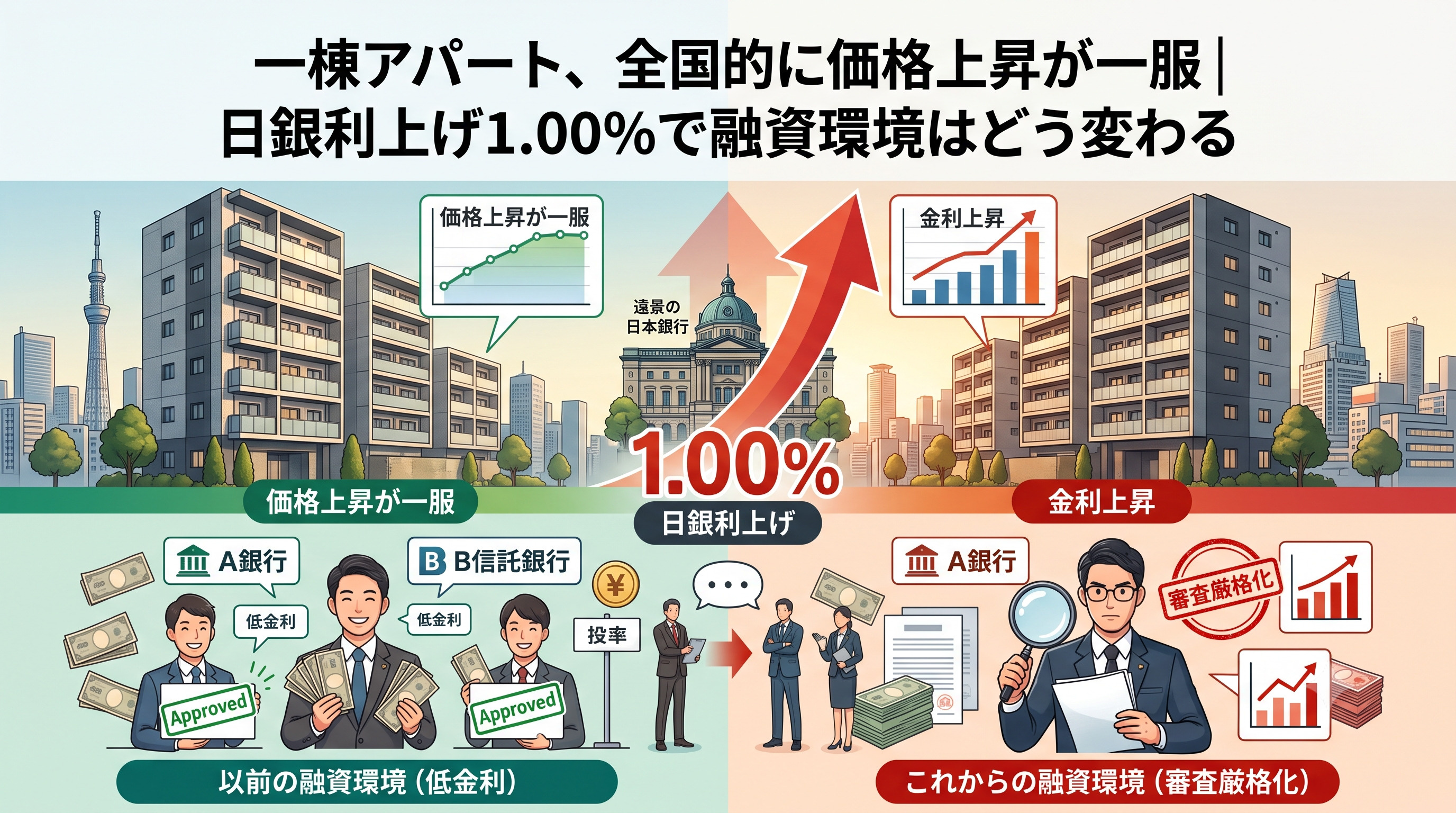 一棟アパート、全国的に価格上昇が一服｜日銀利上げ1.00%で...の画像