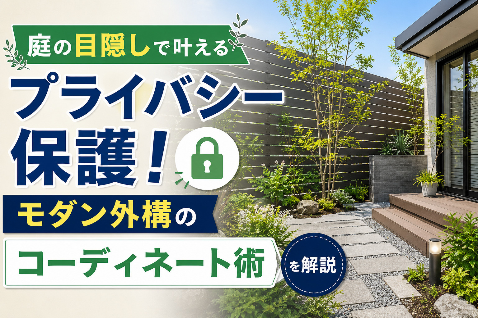 庭の目隠しで叶えるプライバシー保護！モダン外構のコーディネー...の画像