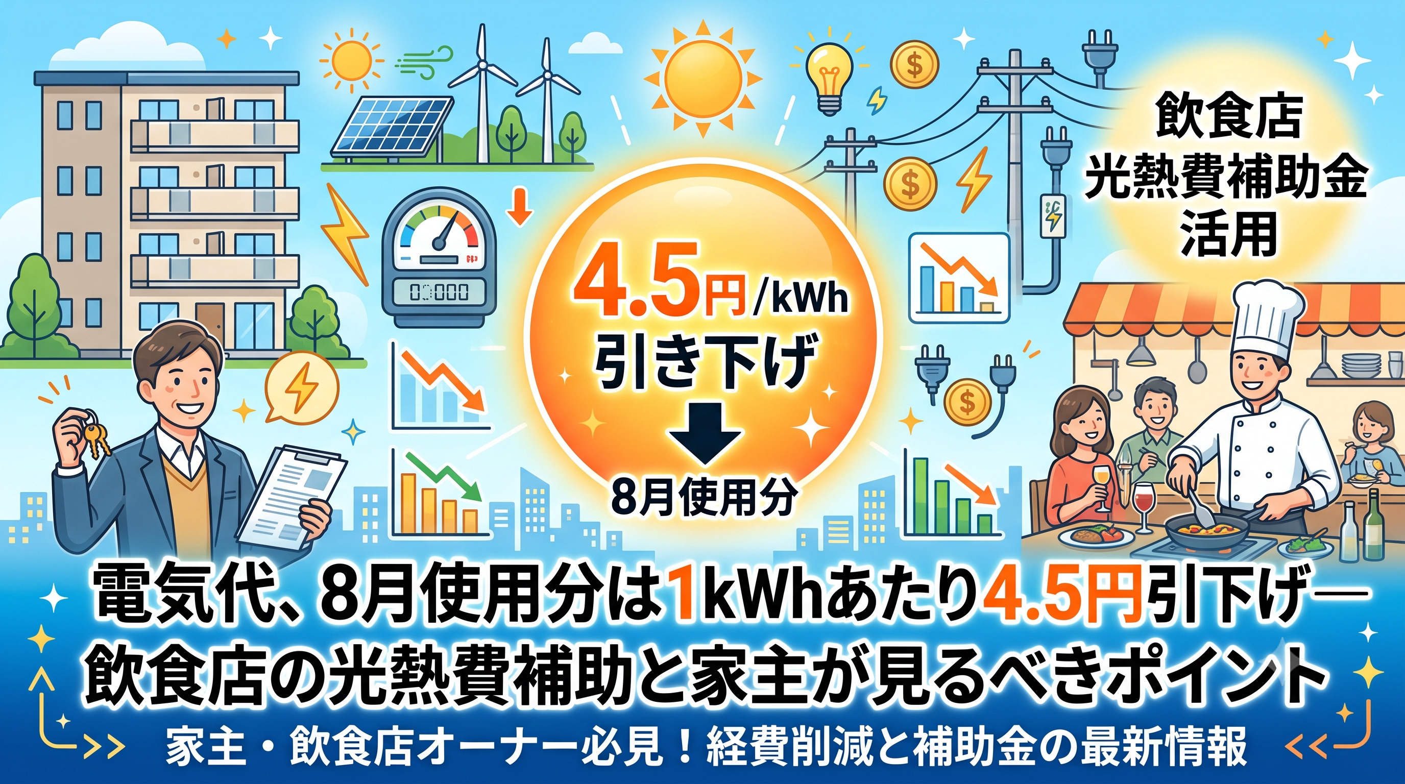 電気代、8月使用分は1kWhあたり4.5円引き下げ―飲食店の...の画像