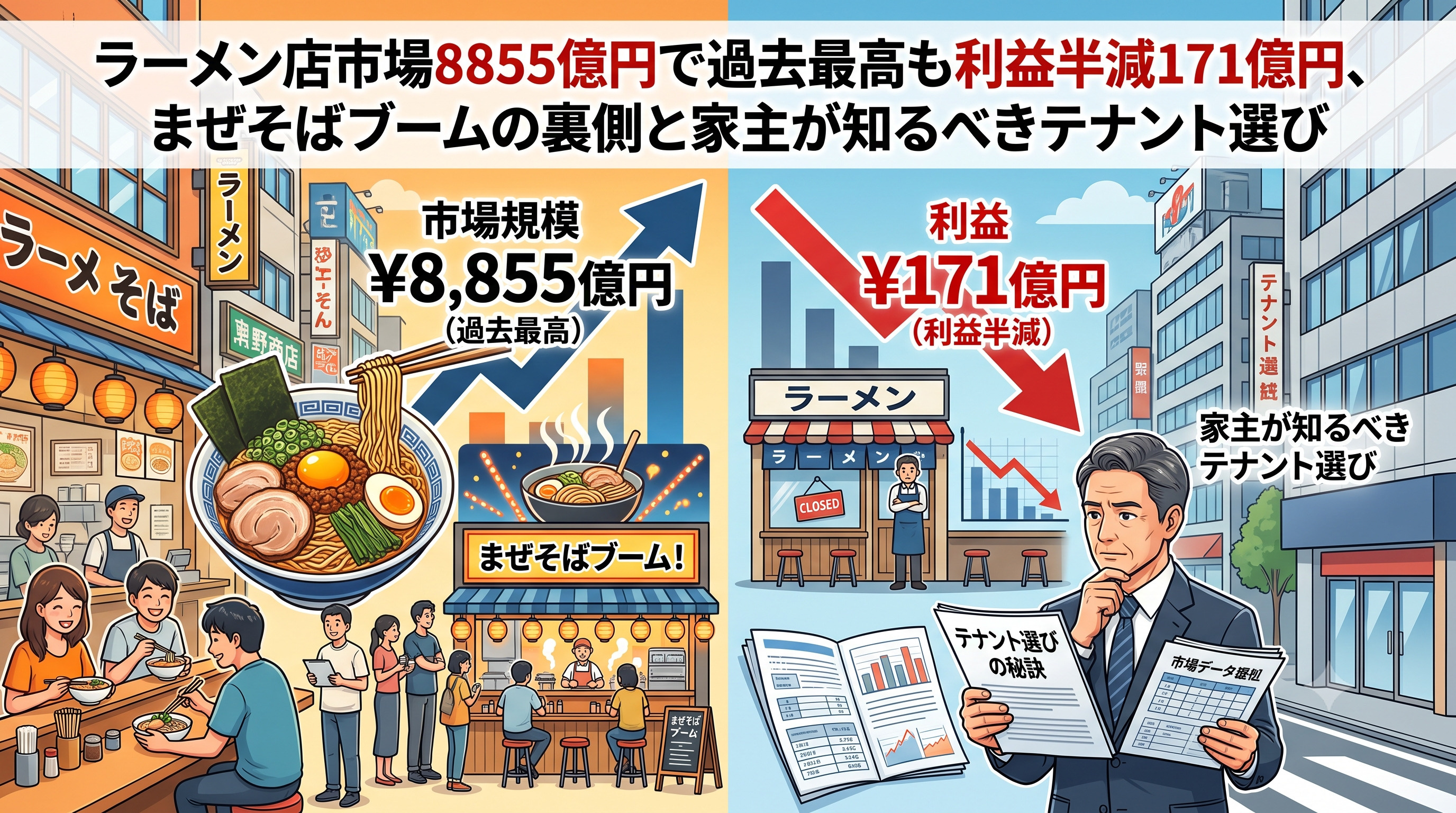 ラーメン店市場8855億円で過去最高も利益半減171億円、ま...の画像