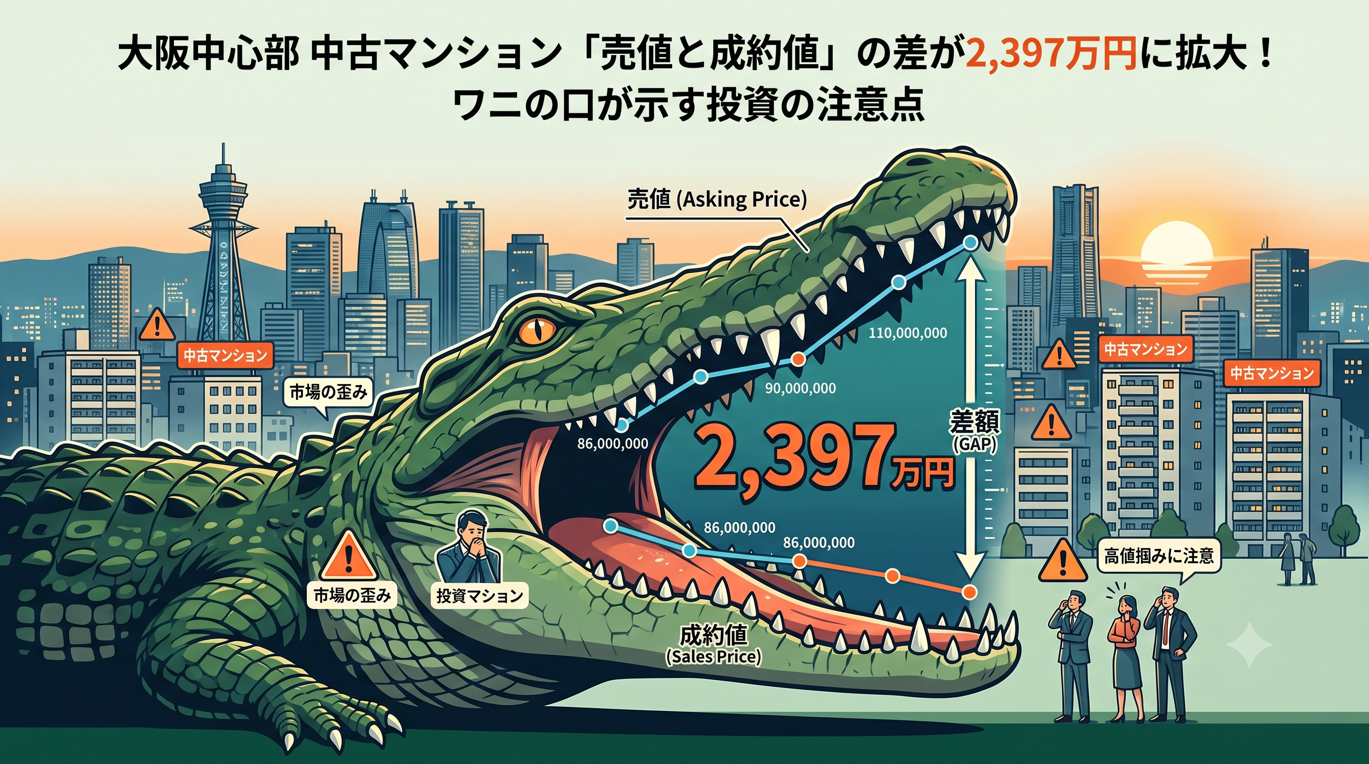 大阪中心部の中古マンション「売値と成約値」の差が2,397万...の画像