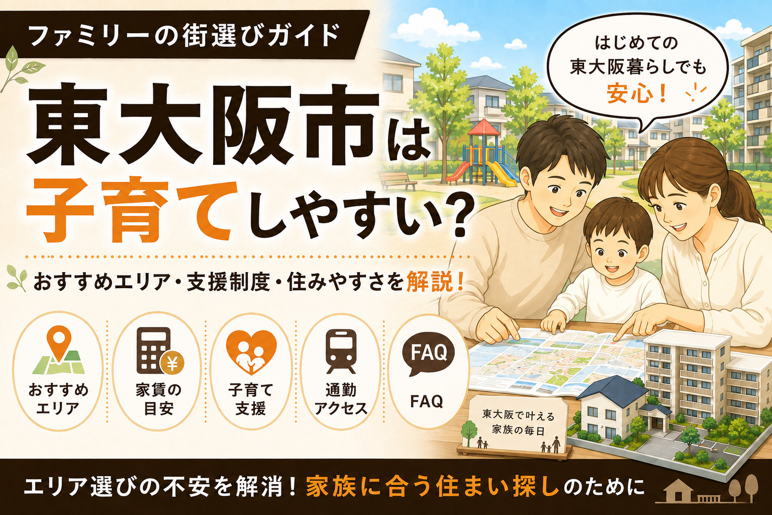 子育てファミリーにおすすめ！東大阪市の住みやすいエリアと子育...の画像