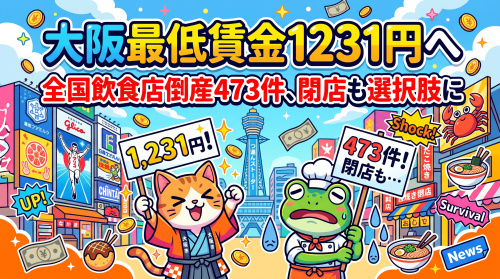 大阪最低賃金1231円へ 全国飲食店倒産473件、閉店も選択...の画像