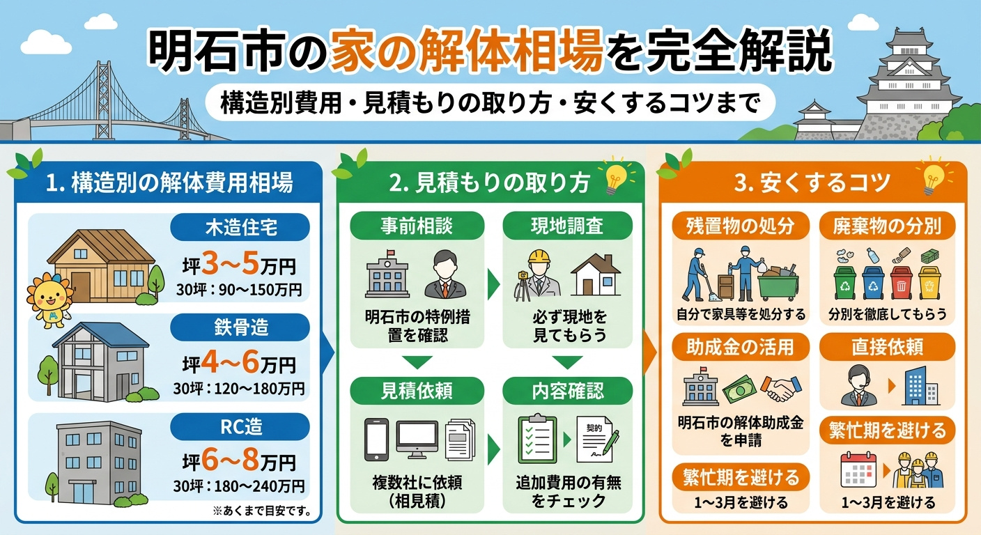 【明石市】家の解体相場はいくら？木造・鉄骨・RC造の費用目安...の画像