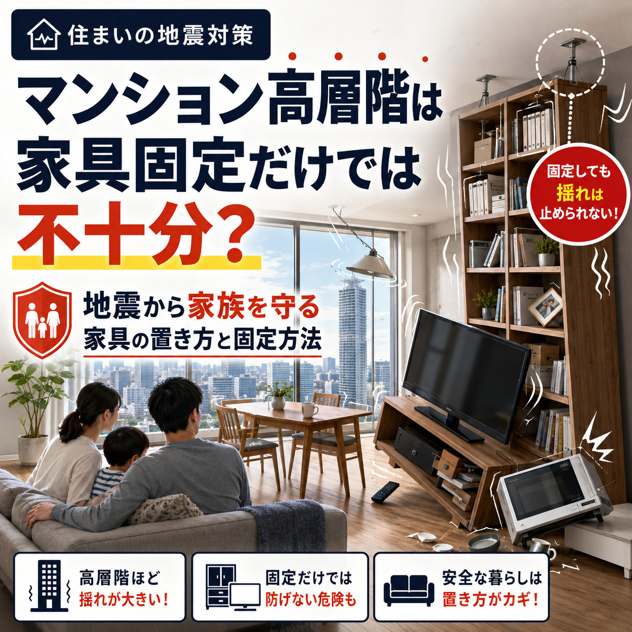 マンション高層階は家具固定だけでは不十分？ 地震から家族を守...の画像