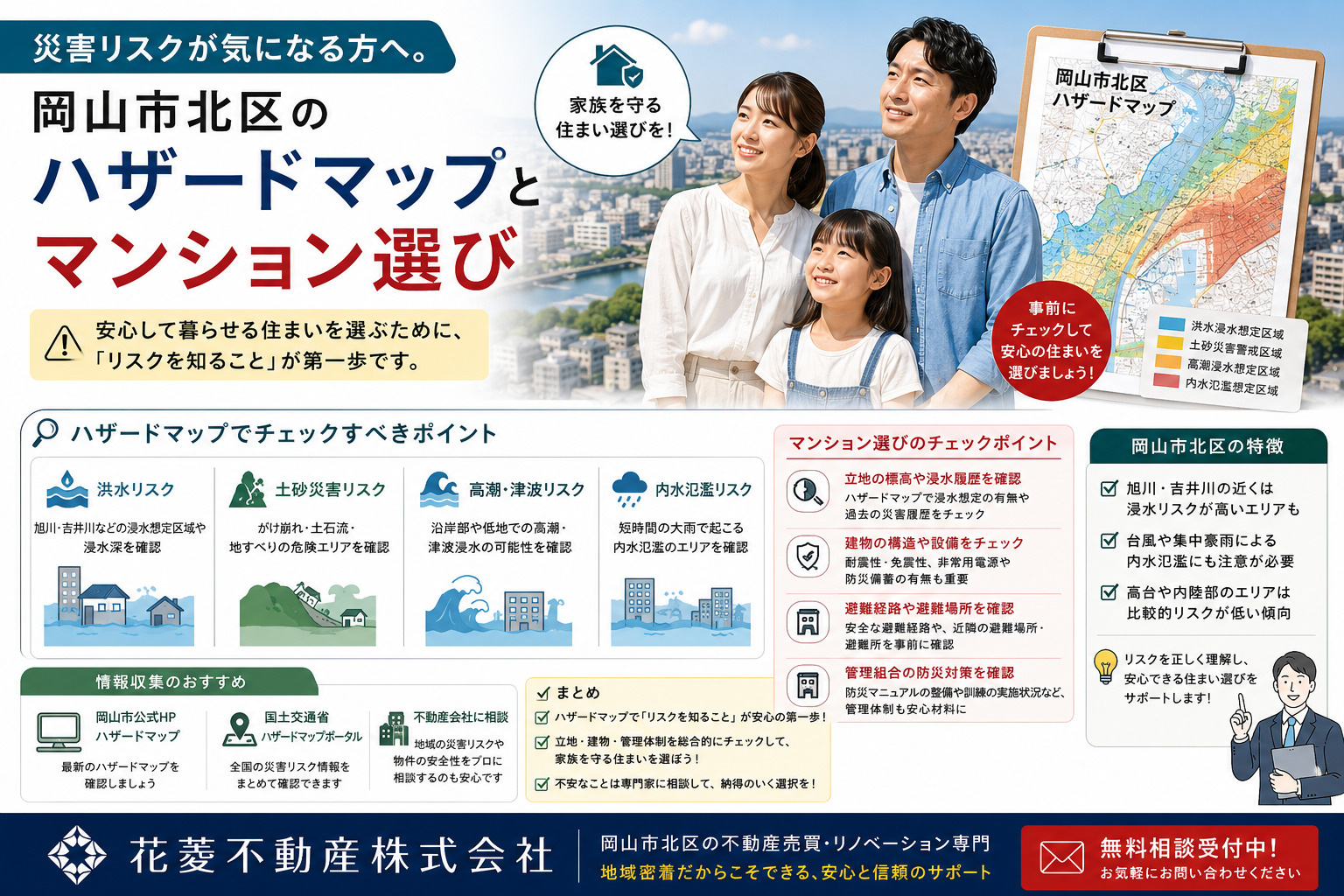 災害リスクが気になる方へ。岡山市北区のハザードマップとマンシ...の画像