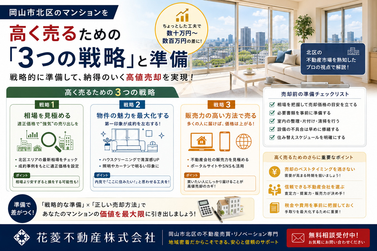 岡山市北区のマンションを高く売るための「3つの戦略」と準備の画像