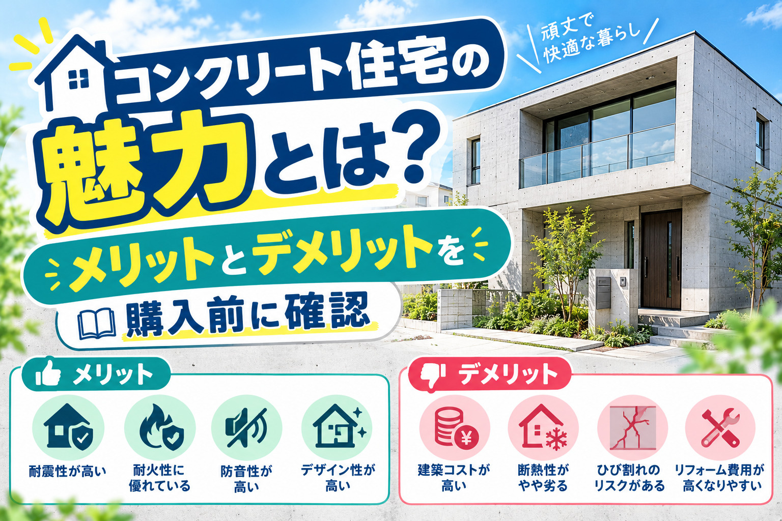 コンクリート住宅の魅力とは？メリットとデメリットを購入前に確...の画像