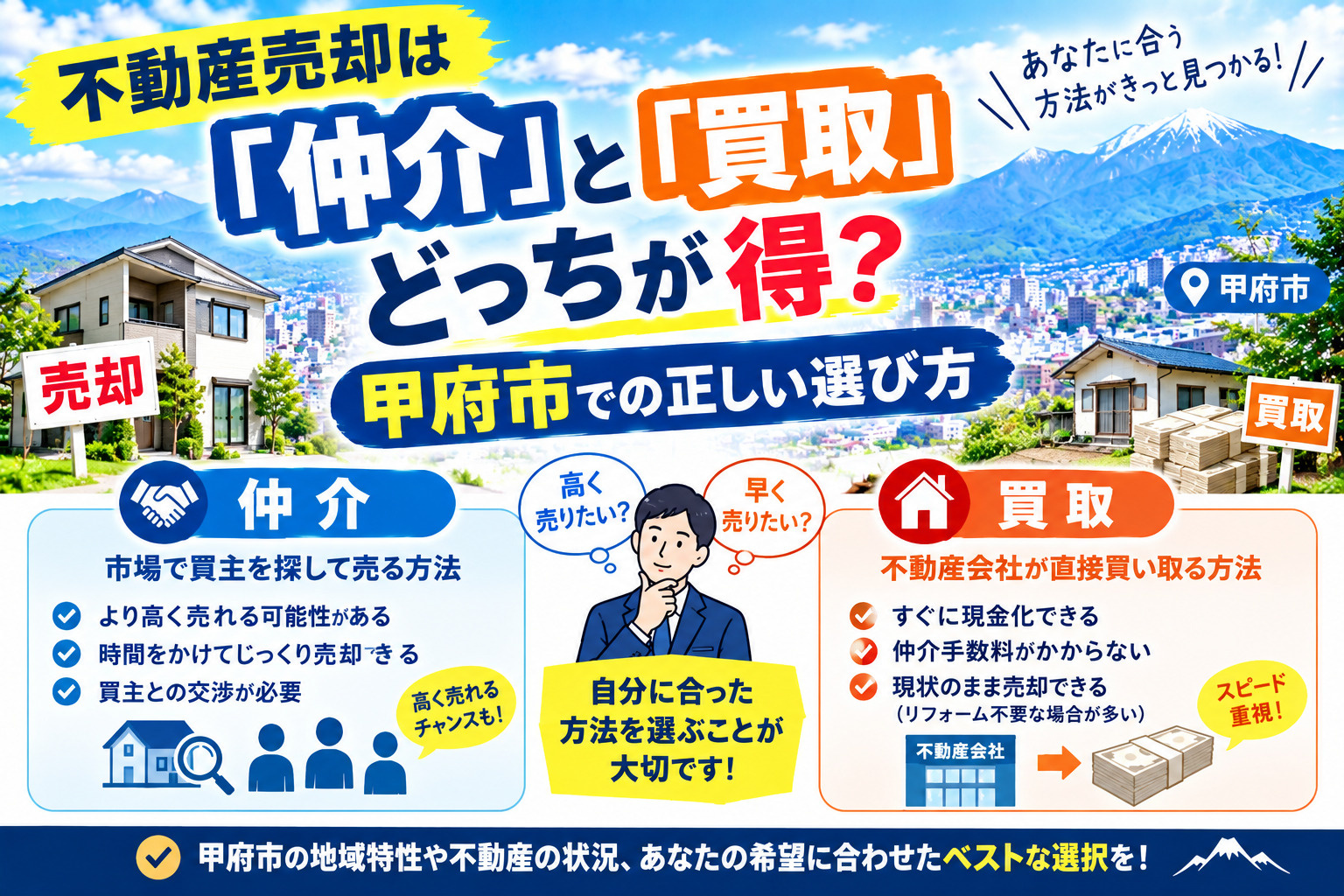 不動産売却は「仲介」と「買取」どっちが得？甲府市での正しい選...の画像