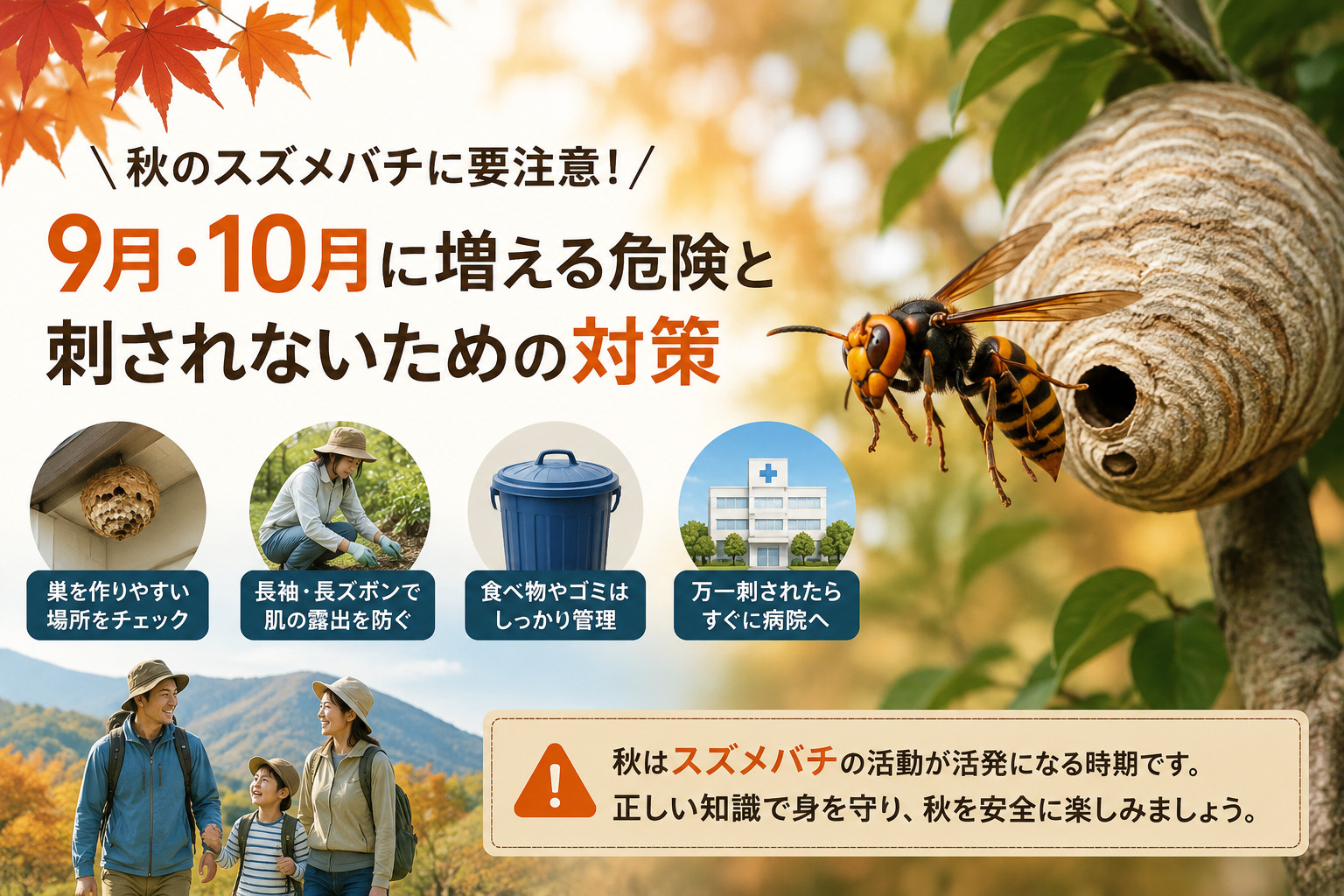 秋のスズメバチに要注意！9月・10月に増える危険と刺されない...の画像