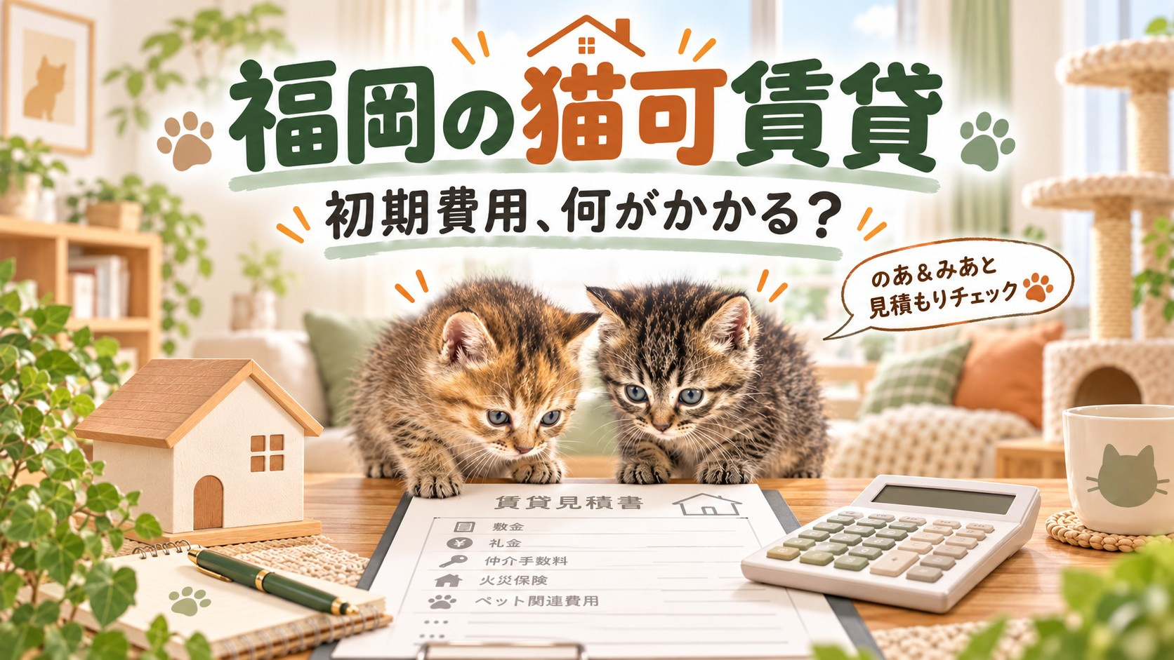 福岡の猫可賃貸、初期費用は何がかかる？見積もりで確認したい5...の画像