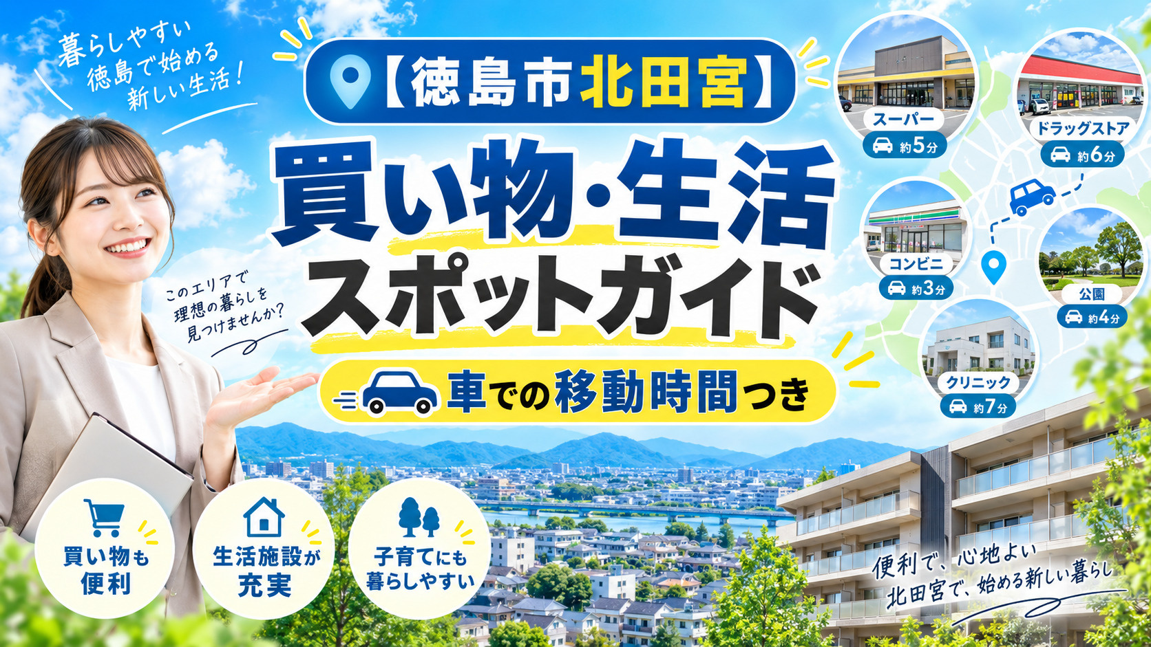 【徳島市北田宮】買い物・生活スポットガイド｜車での移動時間つ...の画像