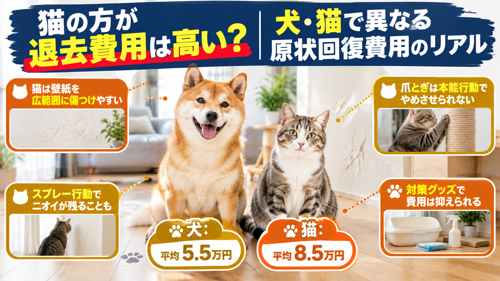 「猫の方が退去費用は高い？」<br>犬・猫で異なる原状回復費...の画像
