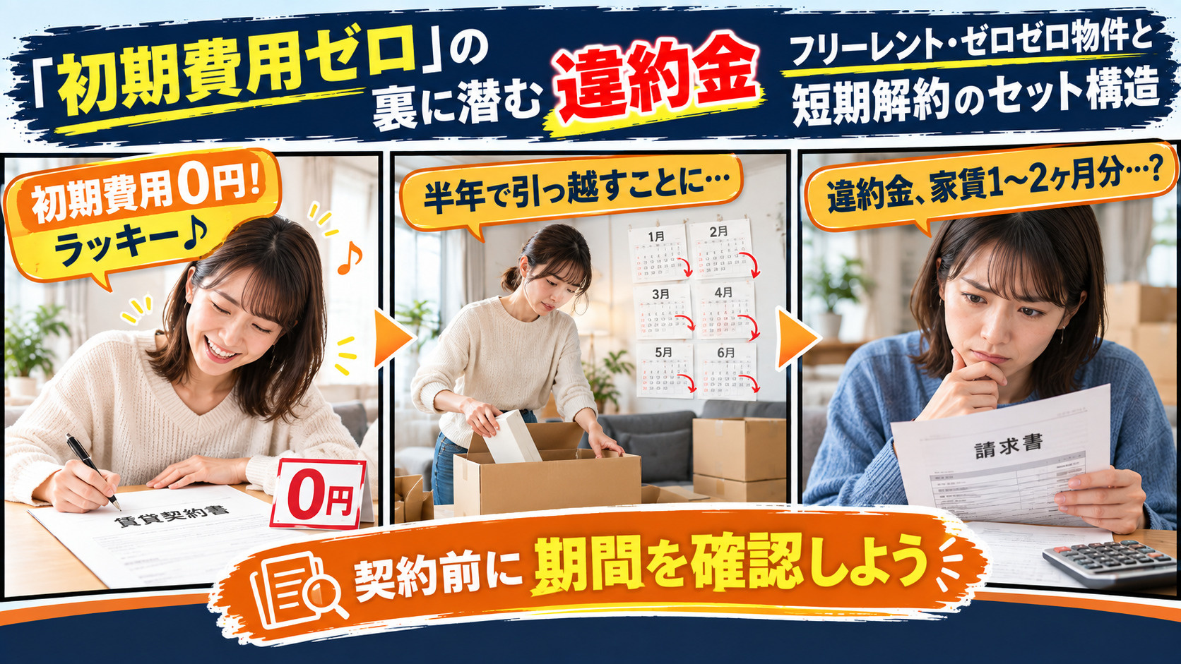 「初期費用ゼロ」の裏に潜む違約金　　フリーレント・ゼロゼロ物...の画像