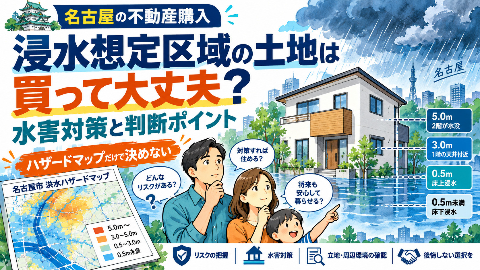 浸水想定区域の土地は買って大丈夫？水害対策と判断ポイント 【...の画像