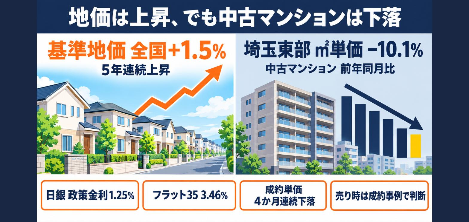 「地価5年連続上昇」なのに埼玉東部の中古マンションは前年比−...の画像