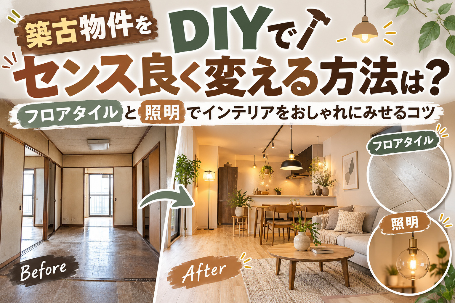 築古物件をDIYでセンス良く変える方法は？フロアタイルと照明...の画像