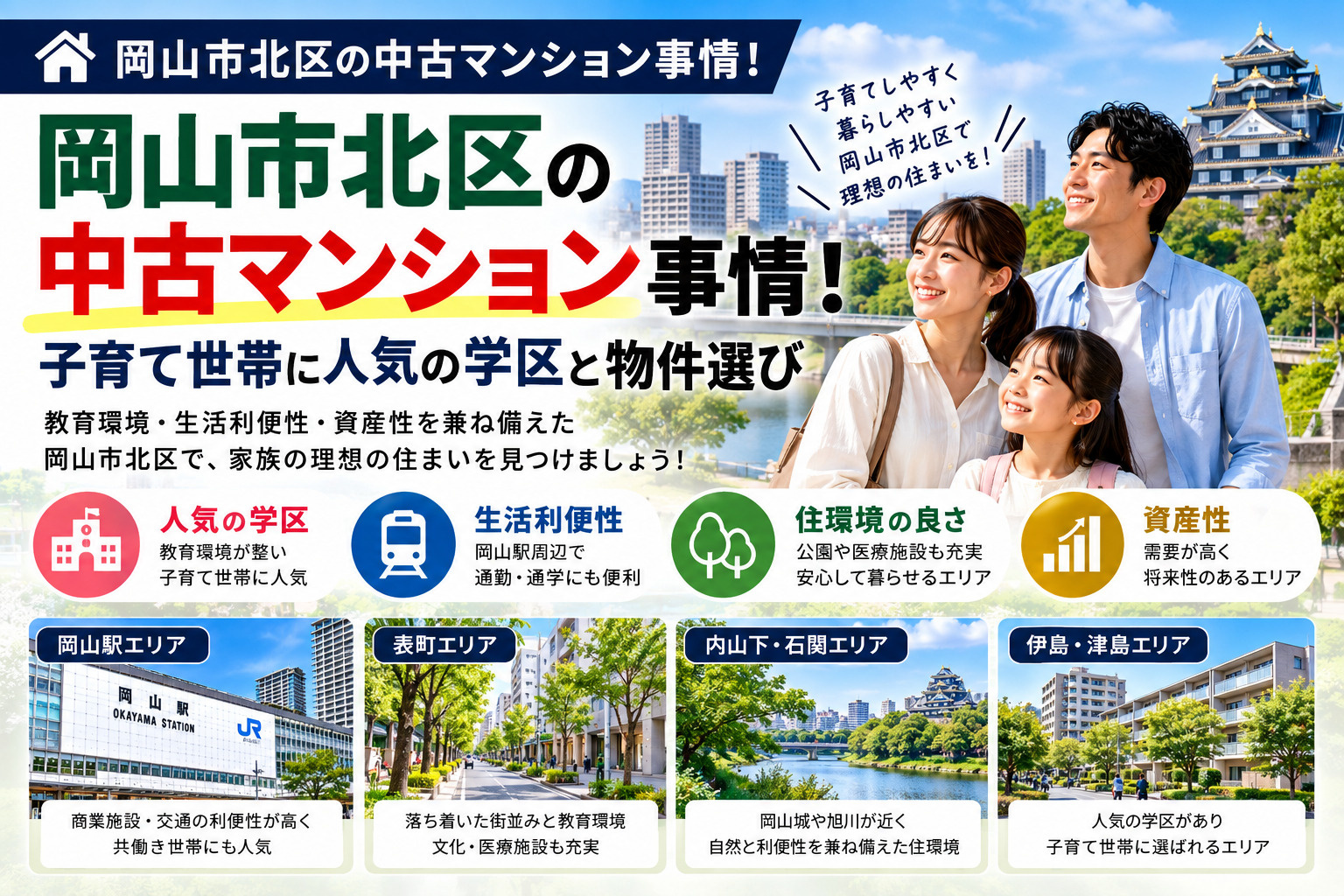 岡山市北区の中古マンション事情！子育て世帯に人気の学区と物件...の画像