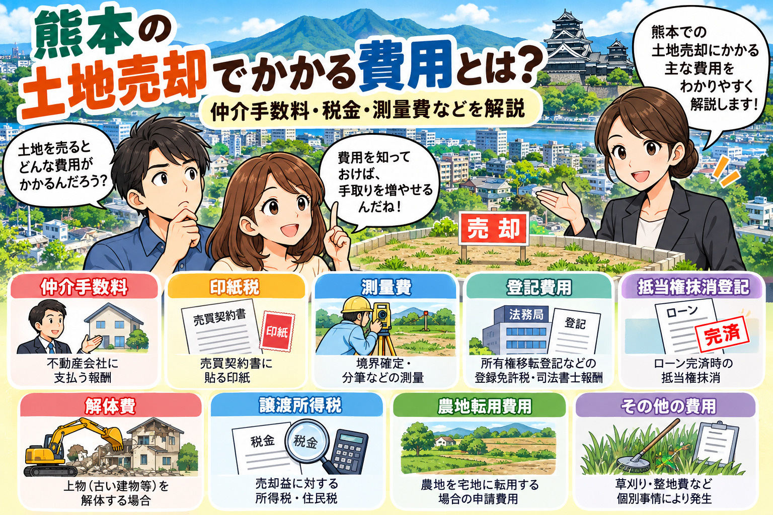 熊本の土地売却でかかる費用とは？仲介手数料・税金・測量費など...の画像
