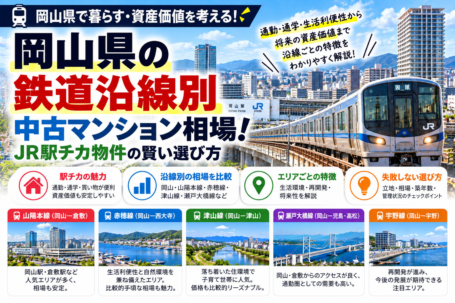 岡山県の鉄道沿線別中古マンション相場！JR駅チカ物件の賢い選...の画像