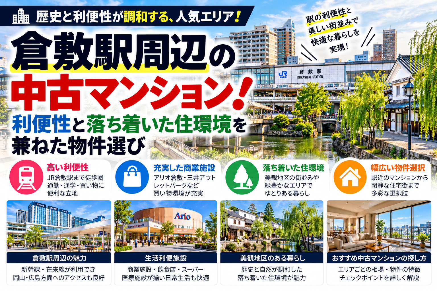 倉敷駅周辺の中古マンション！利便性と落ち着いた住環境を兼ねた...の画像