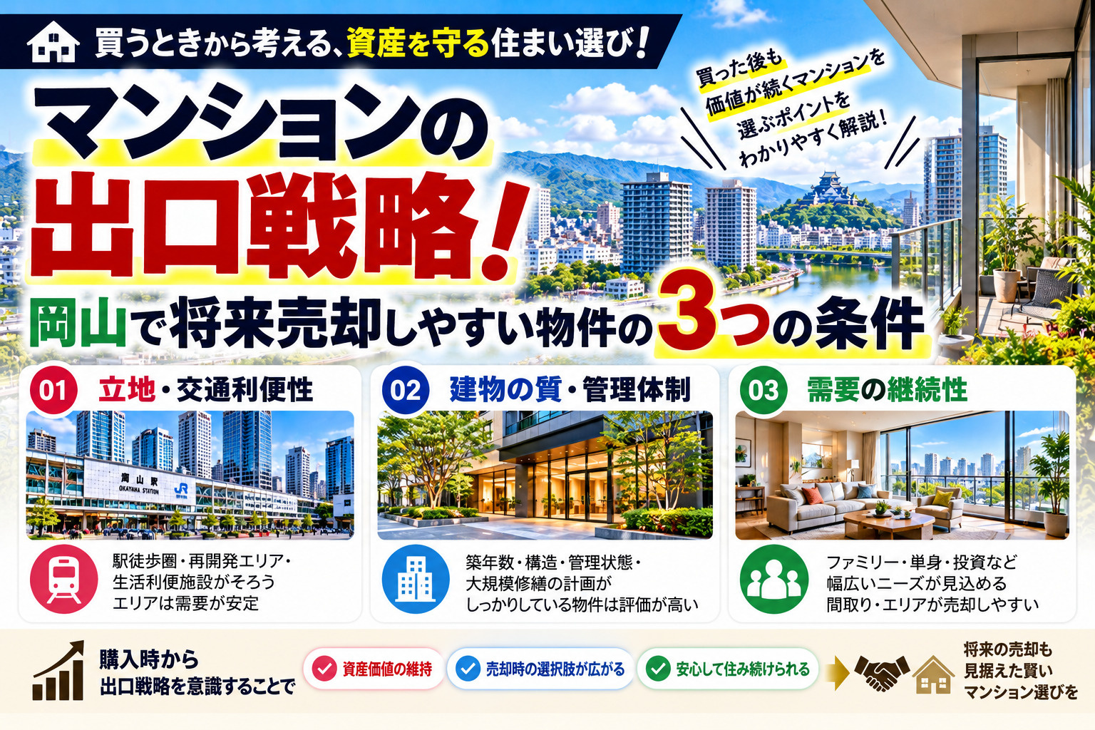 マンションの出口戦略！岡山で将来売却しやすい物件の3つの条件...の画像