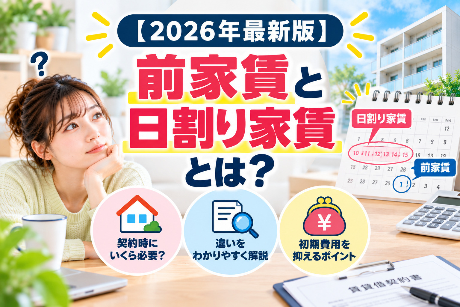 【2026年最新版】賃貸の前家賃とは？日割り家賃との違いや契...の画像