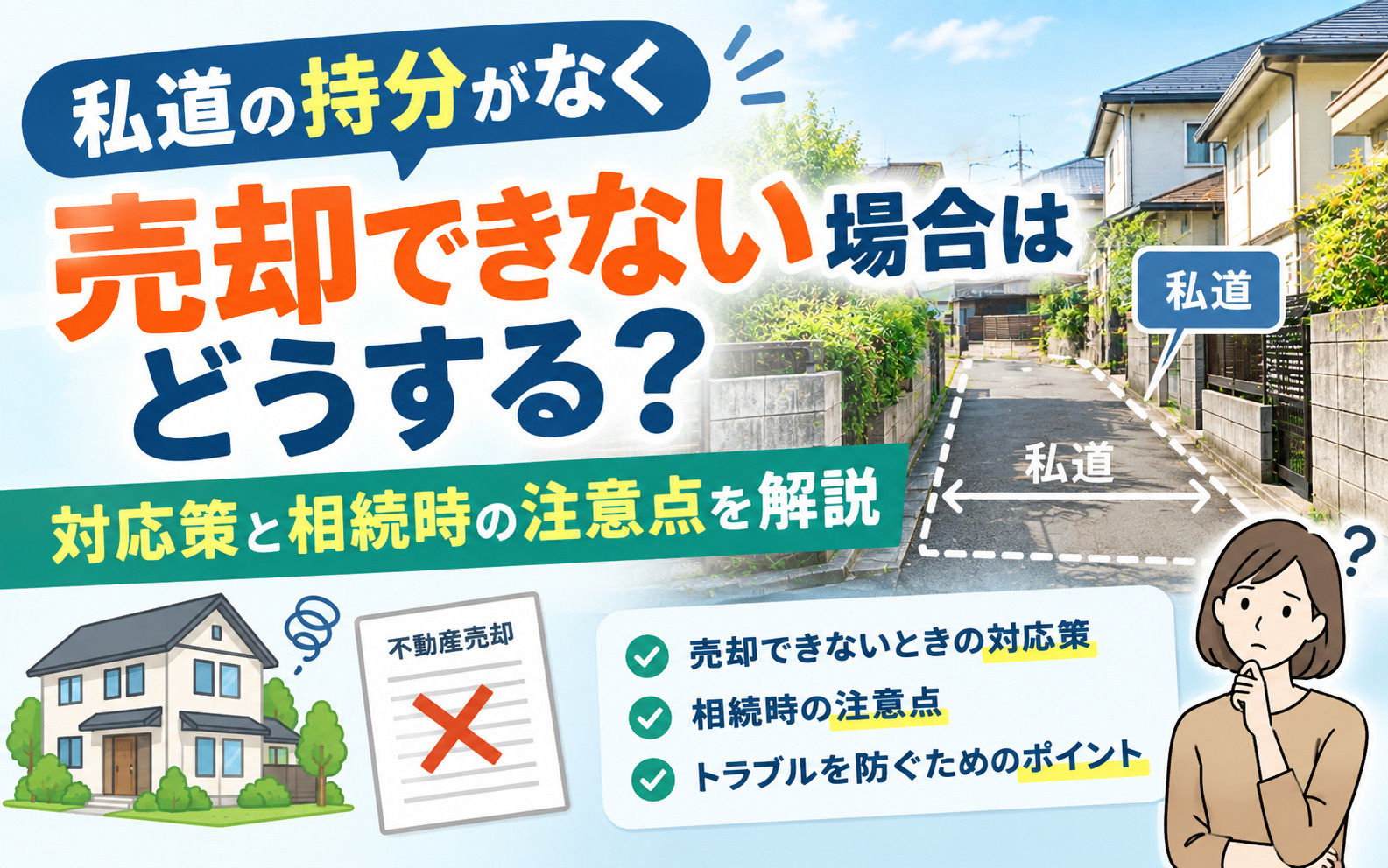 私道の持分がなく売却できない場合はどうする？対応策と相続時の...の画像