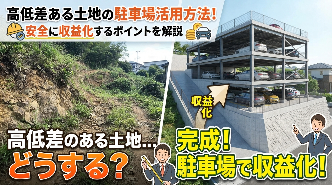 高低差ある土地の駐車場活用方法！安全に収益化するポイントを解...の画像