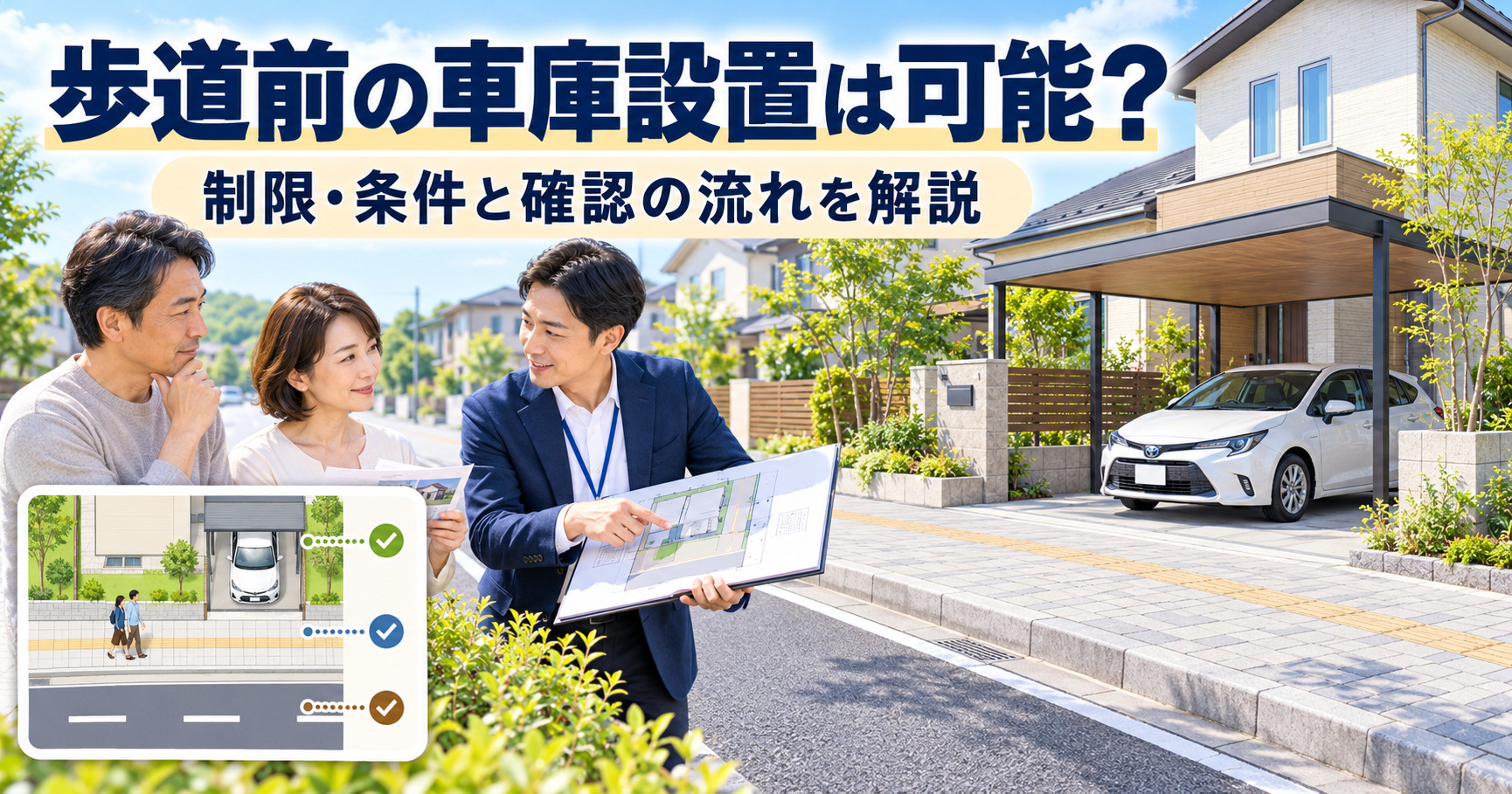 歩道前の車庫設置は可能？制限や条件と確認の流れを解説の画像