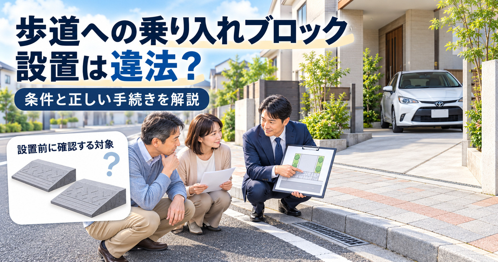 歩道への乗り入れブロック設置は違法？条件と正しい手続きを解説...の画像