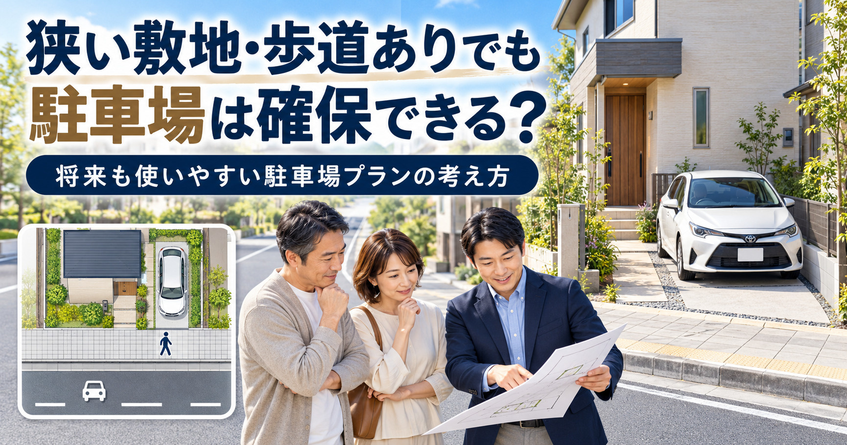 敷地が狭い歩道ありの家でも駐車場は確保できる？将来も安心でき...の画像